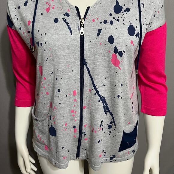 Angel Gray Paint Splatter With Pink Sleeve Zip Up Cardigan Sz-Medium - Picture 6 of 9